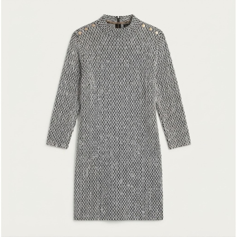 Andrew Marc Women's Plus Size 16 Black White Textured Knit Button Dress